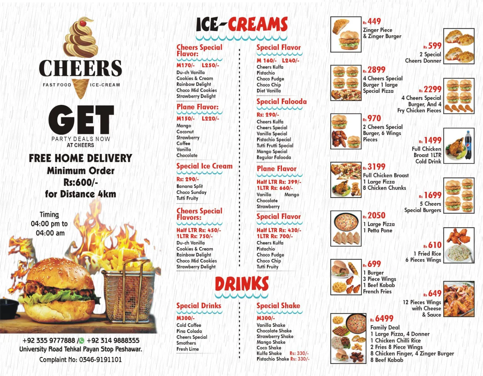 Cheers Fast Foods Peshawar Menu, Reviews, Bank Card Deals & Discounts ...