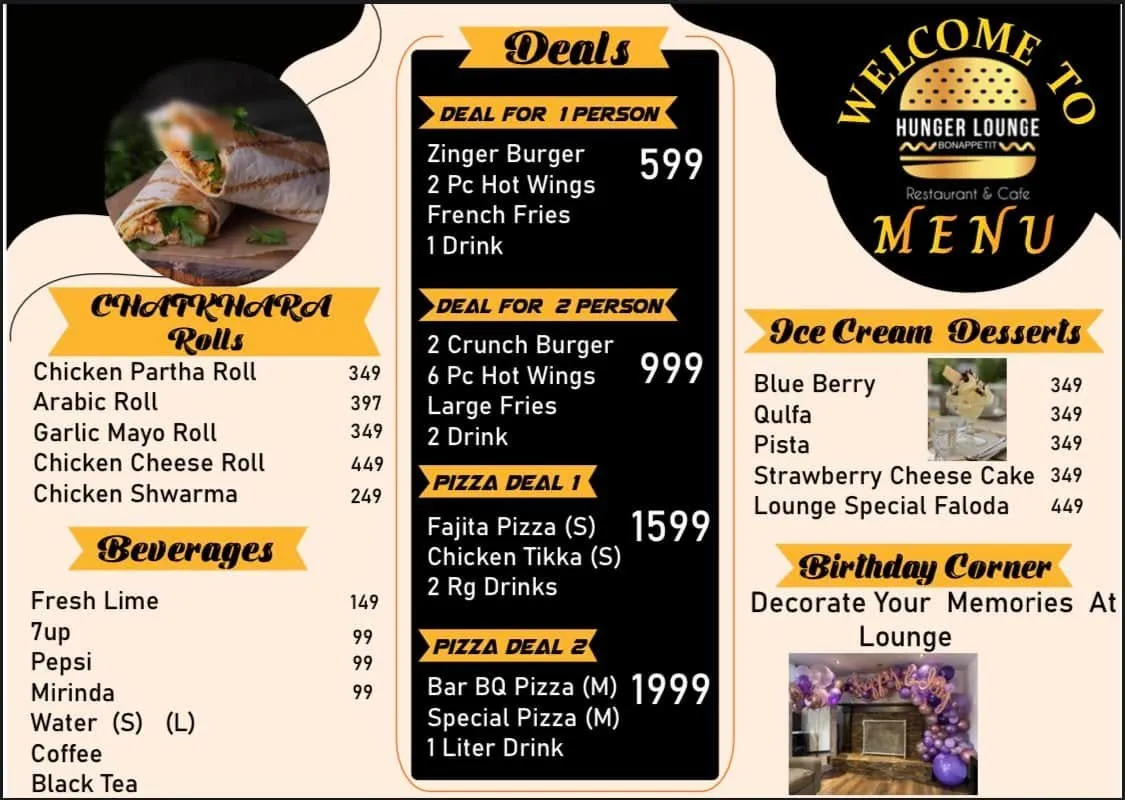 Hunger Lounge Peshawar Menu, Reviews, Bank Card Deals & Discounts Get ...